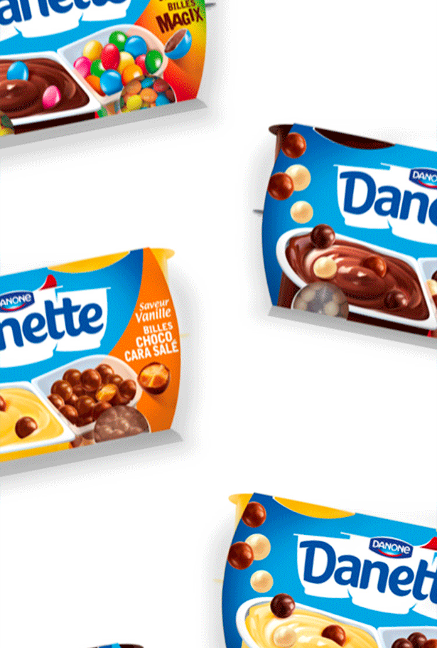 Déclinaison de la nouvelle identité Danette sur d'autres desserts