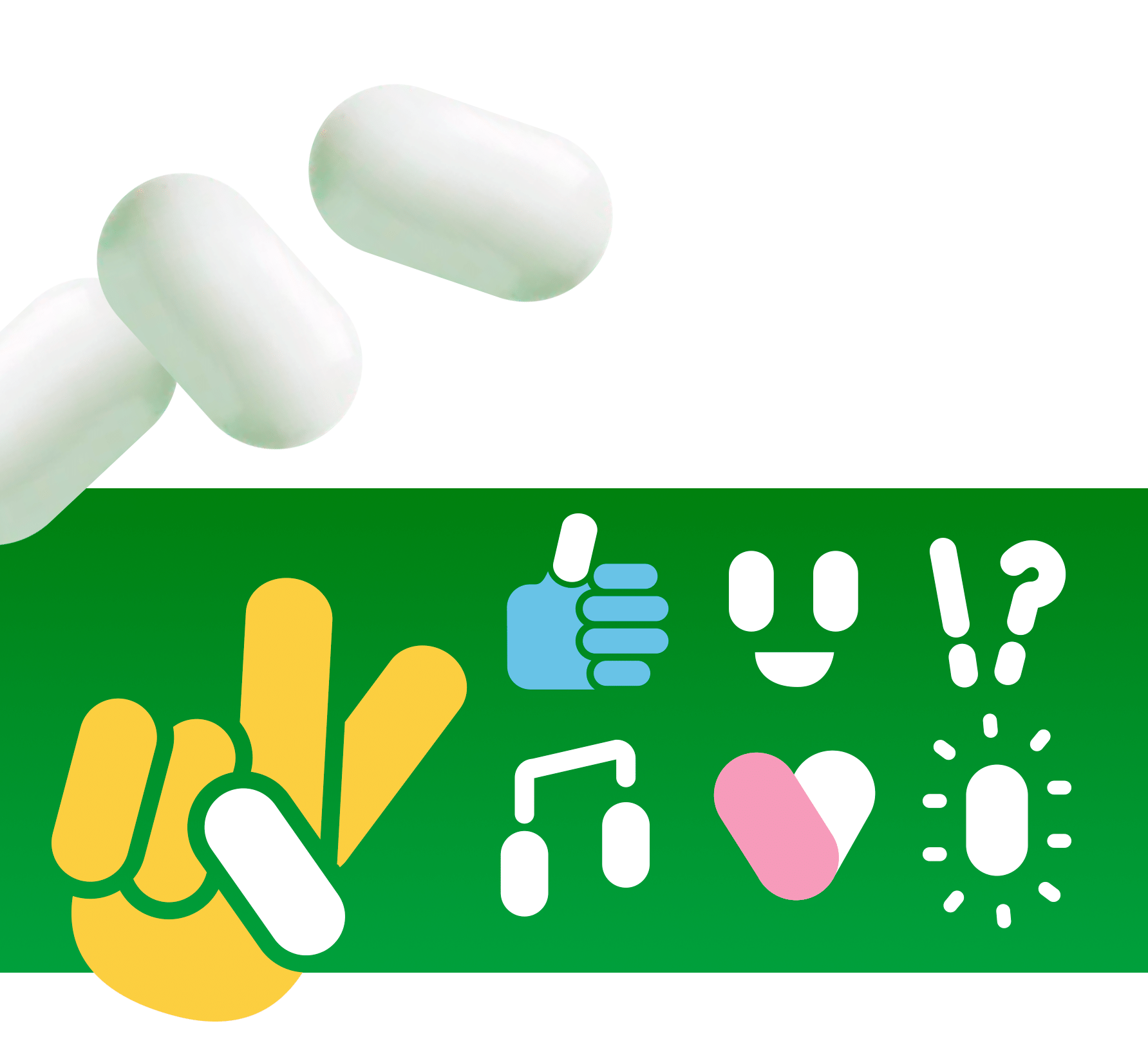 Tic Tac mints and the brand's icon system: peace sign, thumbs up, smiley, heart