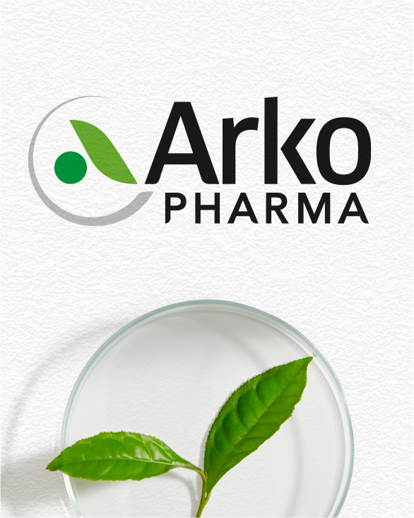 New Arkopharma logo and a green leaf in a Petri dish
