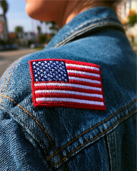 American flag patch on a denim jacket, for the US office