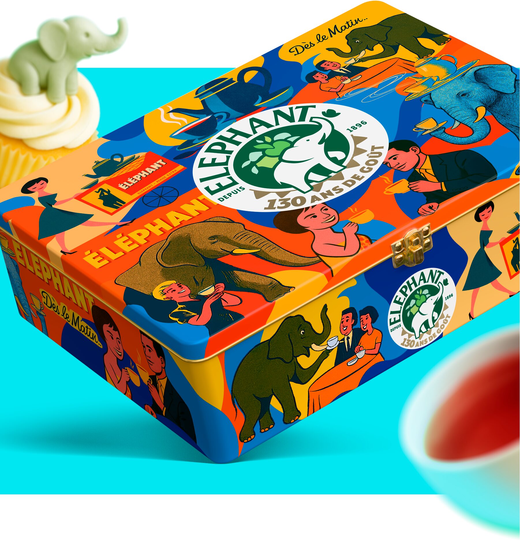 Éléphant '130 years of taste' collector tin with retro illustrations