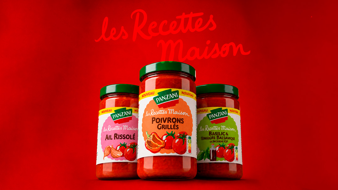 Three jars of Panzani Les Recettes Maison sauce: roasted garlic, grilled peppers, basil and balsamic vinegar