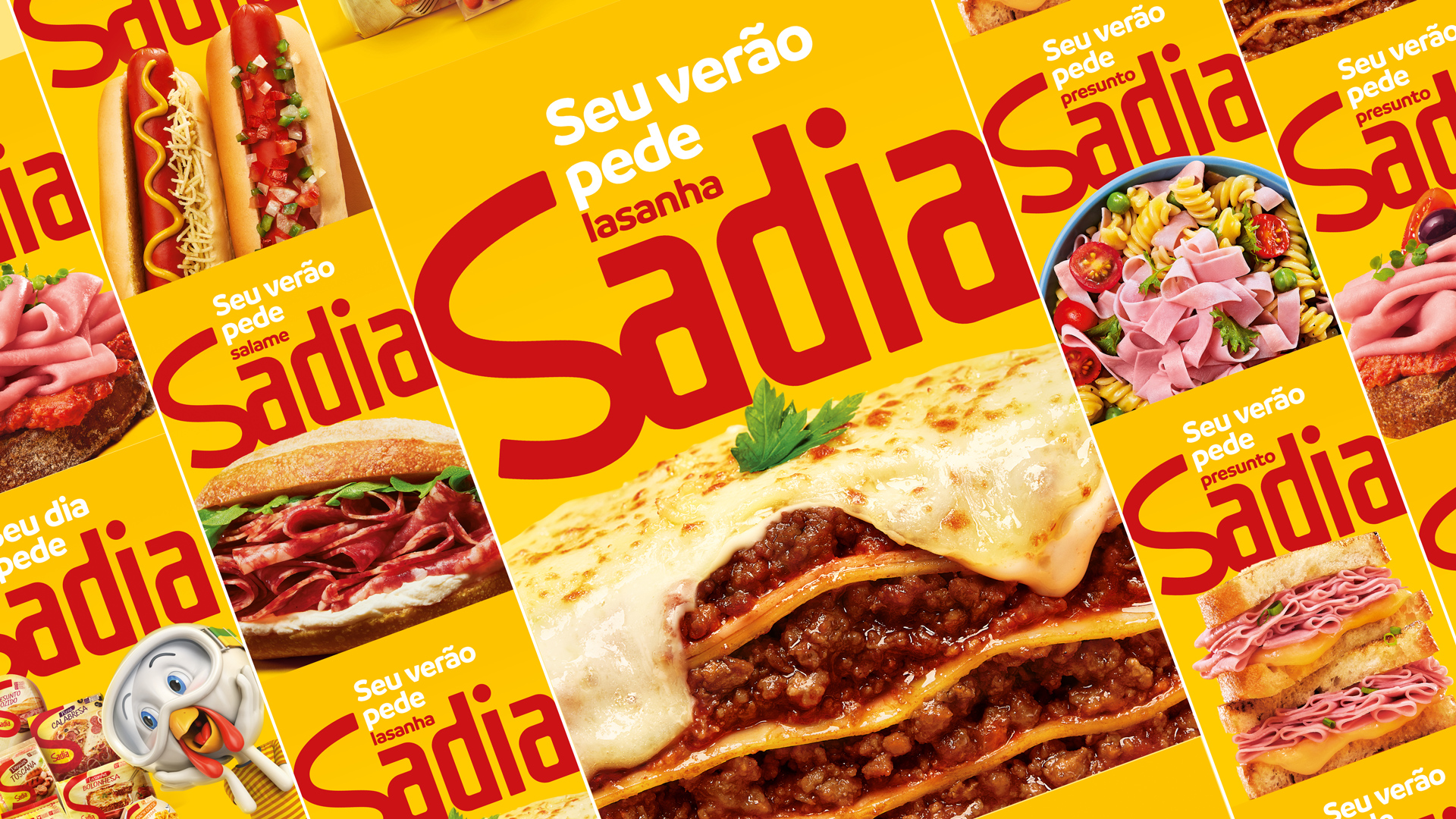Sadia campaign posters 'Seu verão pede Sadia' with a close-up of lasagne