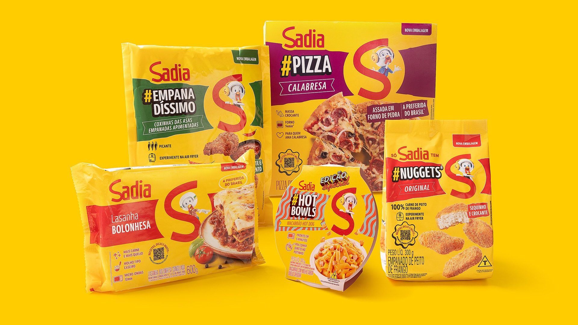 Sadia frozen range in its new identity: Empanadíssimo, pizza, lasagne, Hot Bowls, nuggets