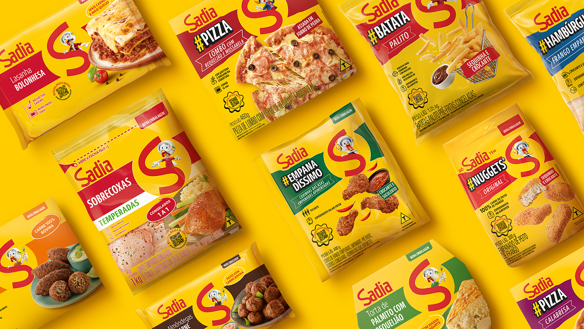 Mosaic of Sadia packs on a yellow background
