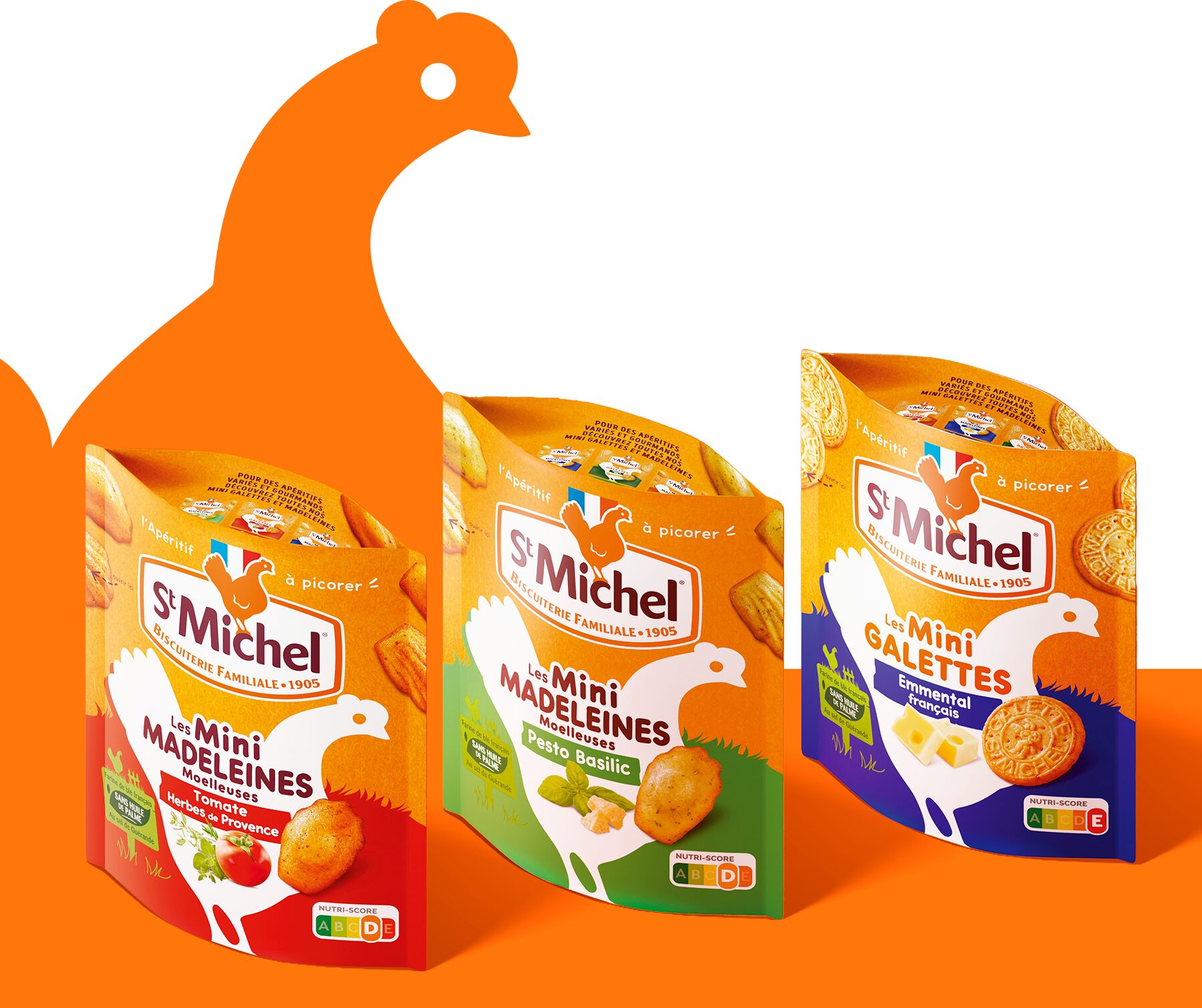 St Michel aperitif bags: tomato and basil pesto Mini Madeleines, emmental Mini Galettes