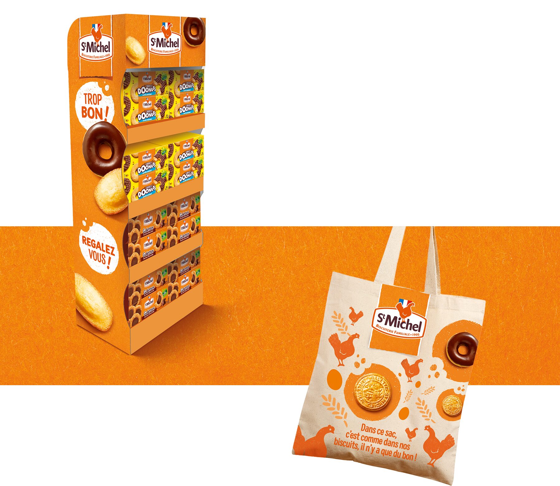 St Michel in-store display and branded tote bag