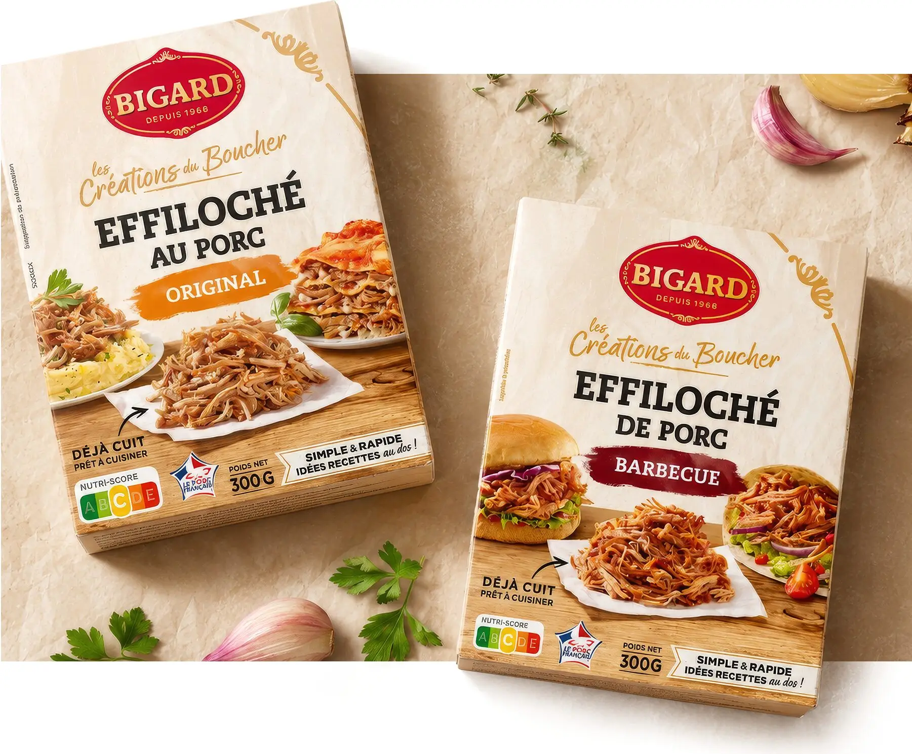 Bigard Les Créations du Boucher boxes: original and barbecue pulled pork