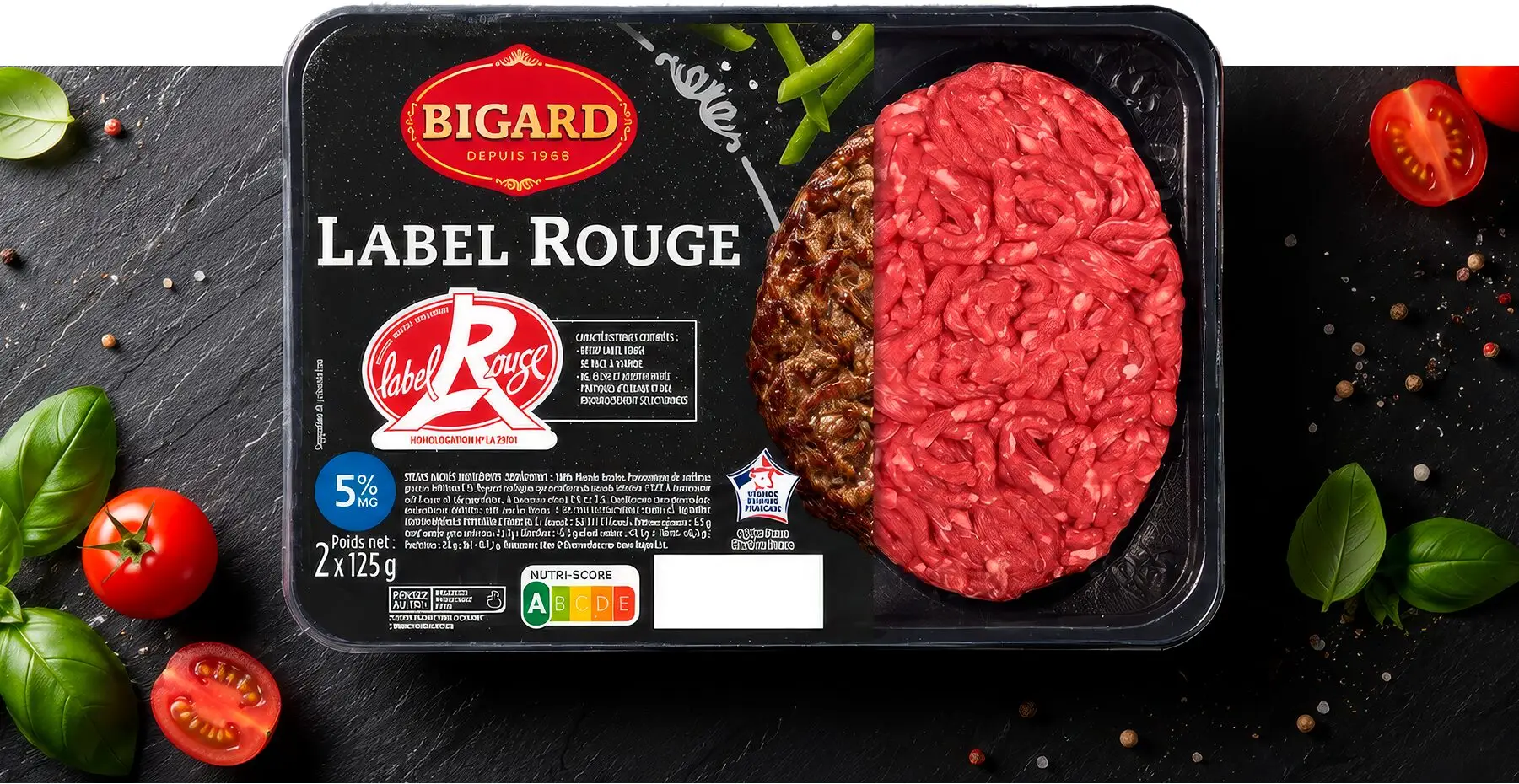 Bigard Label Rouge 5% fat beef patties tray