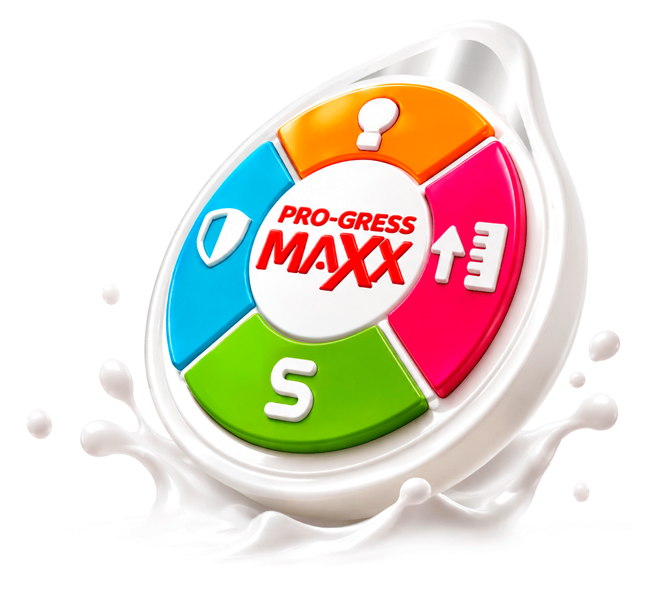 3D SGM Pro-Gress Maxx emblem on a drop of milk